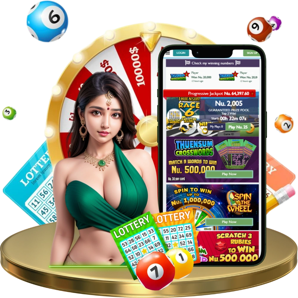 Bhutan Lottery paper ticket with draw date, serial number, and ticket details.